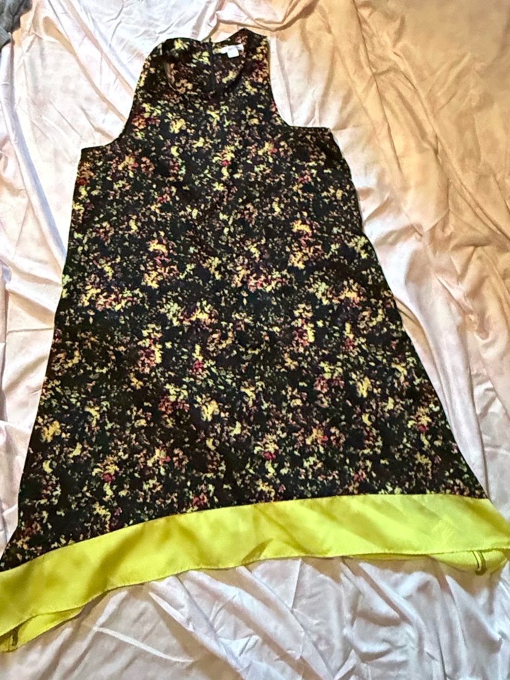 xhilaration Yellow Dress with Contrasting Floral Lining y2k